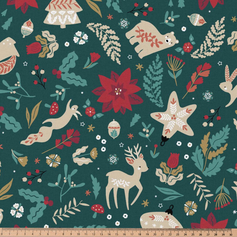 Printed Cotton LORANE Green / Red